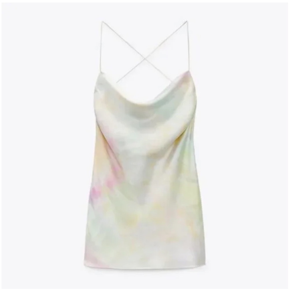 WORN ONCE - ZARA PRINTED SATIN TIE DYE MINI SLIP DRESS
